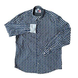 Desigual Button Down Shirt Mens XL AOP Nude Man Woman Print Subtle Blue